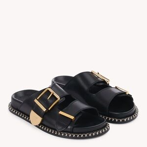 Chloe Black and Gold Buckle Sandals